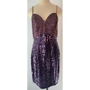 Vintage Niteline Della Roufogali Purple Sequin Beaded Cocktail Dress 90s Y2K 12‎